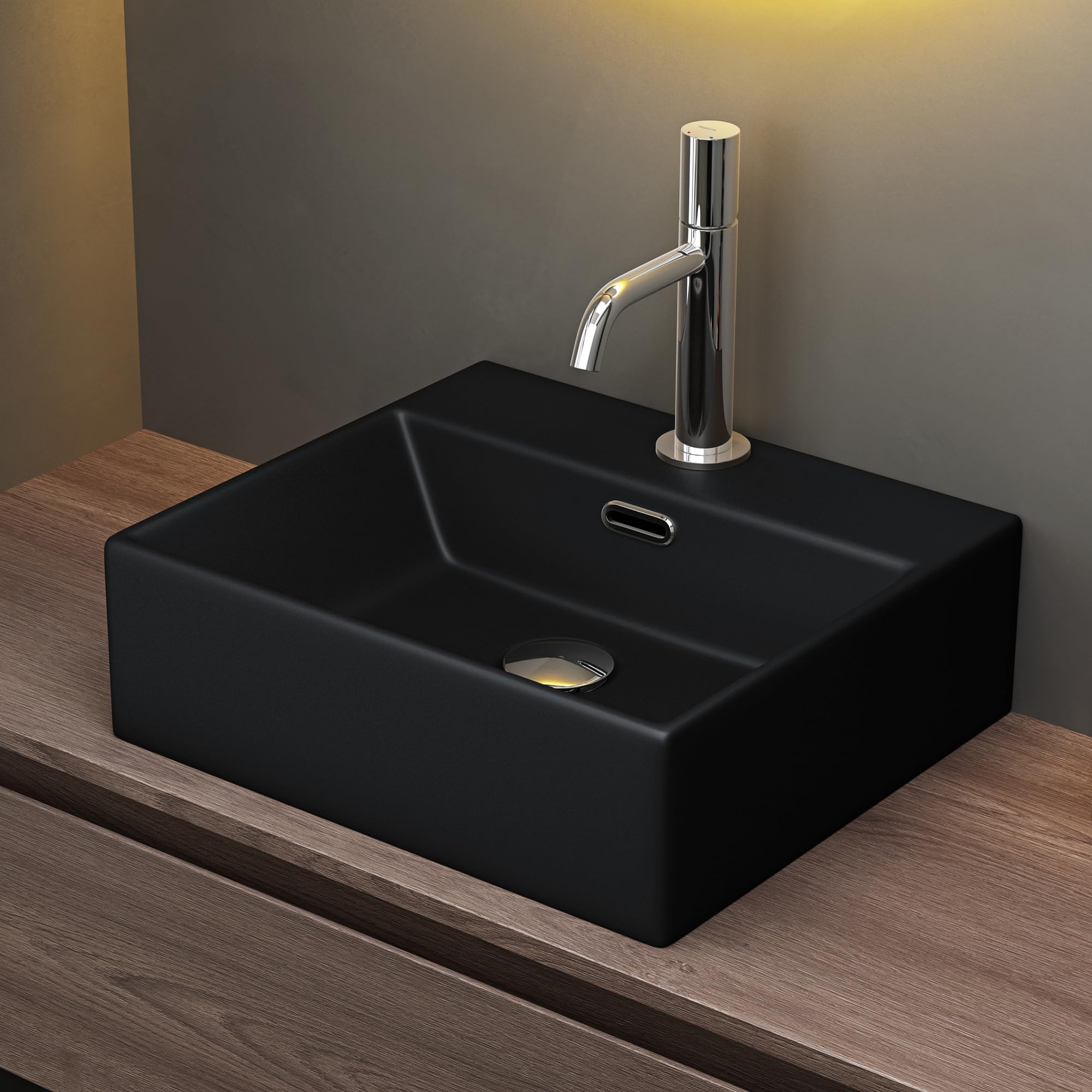 Mai & Mai Bathroom Sink Basin Countertop Wash Basin | Ceramic Rectangular Matt Black Wall-Mounted | Modern Design Bathroom Vessel Sink | WDH：40x36x13 cm | Nano-Coating Brüssel206