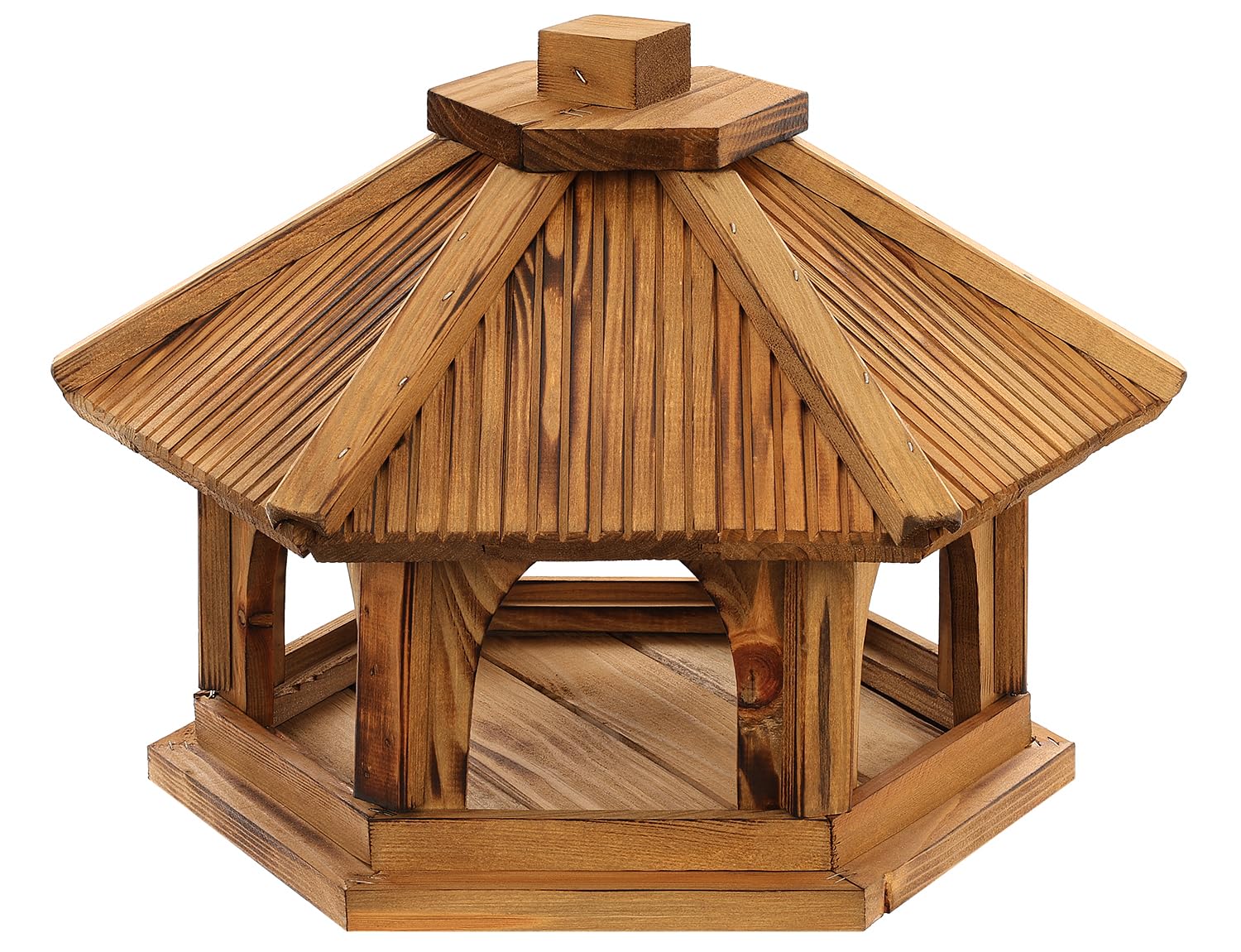 Sechseckiges Vogelhaus aus Holz, Futterstation für Wildvögel, Garten Vogelfutterhaus zum Stellen, Traditionelles Design