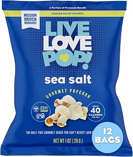 Live Love Pop Sea Salt Flavored Gourmet Popcorn, 1.0 Oz (Pack of 12), Individual Snack Size Bags, Healthy Snack, Gluten Free, Vegan & Non-GMO, Mission Driven Munchies