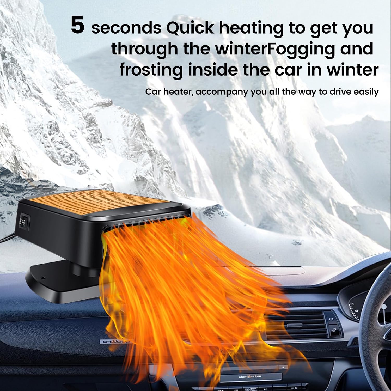 Car Heater,12V 200W Portable Car Heater Defroster Fans, 2 in 1 Heating & Cooling Fast Heating Defrost Defogger with Plug in Cigarette Lighter, Window Defroster for Car, SUV, Jeeps, Trucks (Orange)