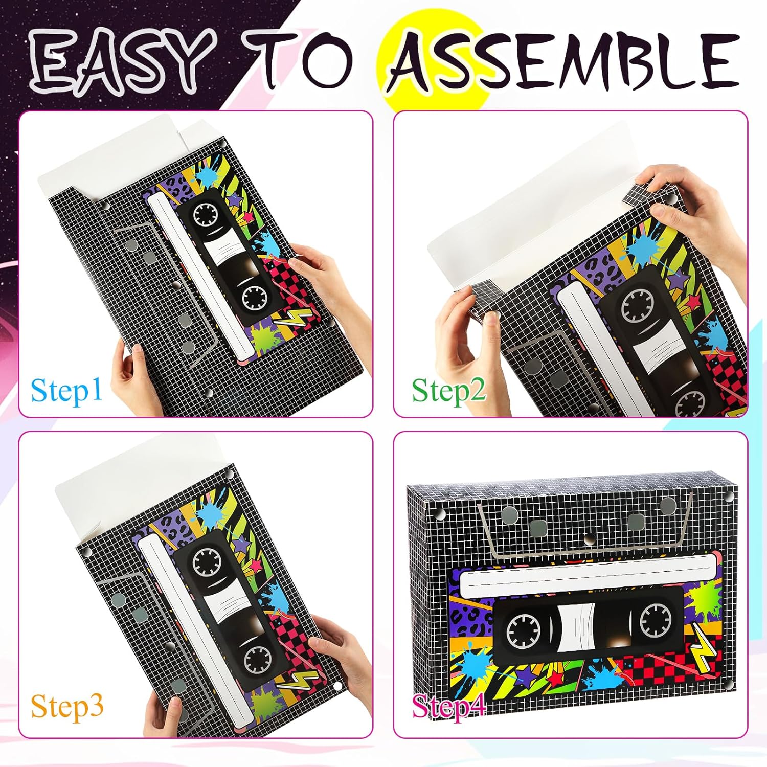 Zhanmai 6 Pcs Halloween 80s 90s Party Decorations 80's 90's Party Favor Box Large Cassette Player Treat Gift Boxes for Retro Hip Hop 1980s 1990s Music Birthday Theme Boom Supplies(20 x 13.4 Inch)