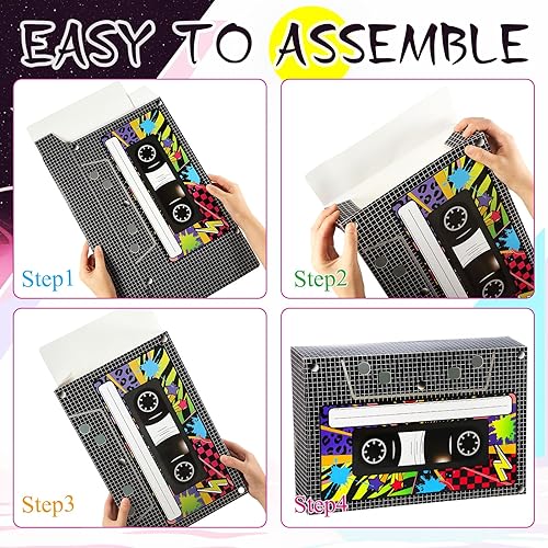 Miniatura 5 de Zhanmai 6 piezas de decoraciones de fiesta de los años 80 y 90, caja de recuerdos de fiesta de los años 80 y 90, cajas de regalo grandes de cassette