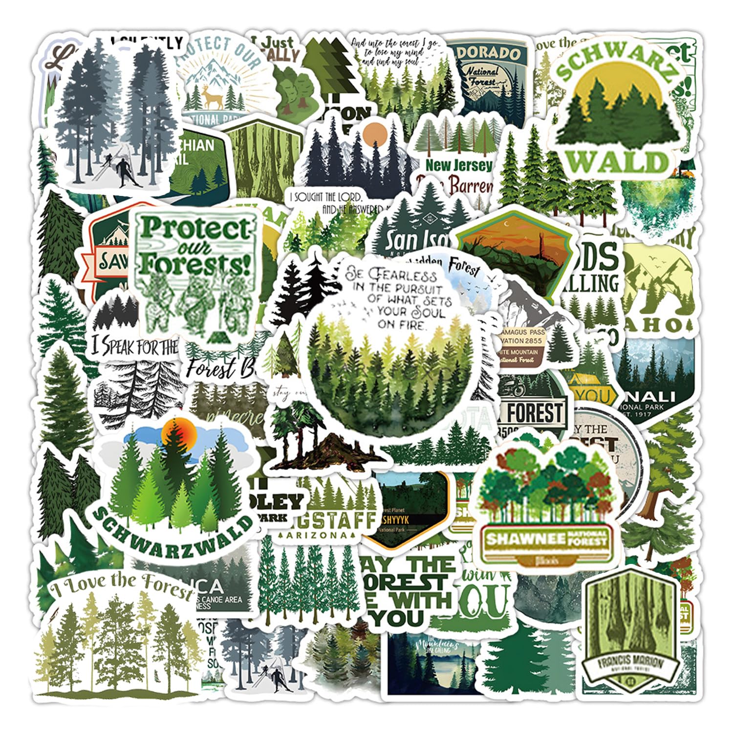 Ushxvg Multicolor 100 Retro Green Forest Stickers, Pvc Self-Adhesive, Suitable For Laptops, Scrapbooks, Suitcases, Rv Exteriors