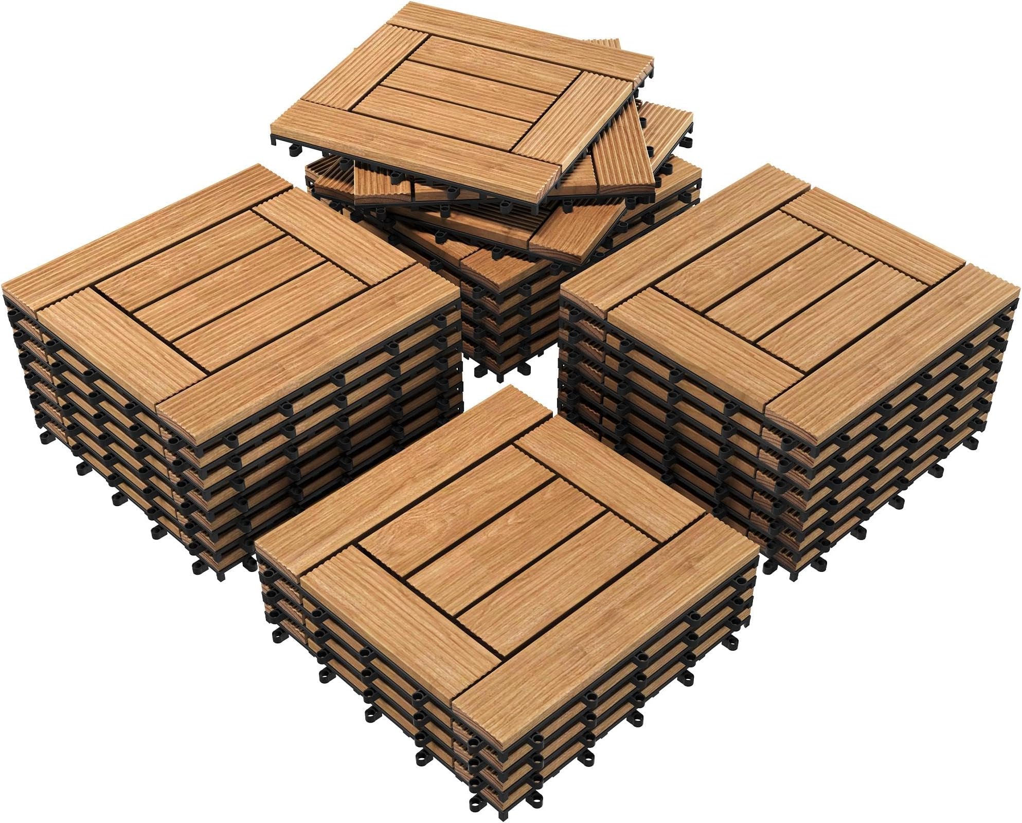 Yaheetech 27PCS Natural Wood Deck Tiles Interlocking Patio Deck Tiles Solid Wood and Plastic Indoor&Outdoor 12 x 12in
