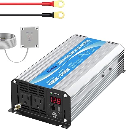 Amazon Com Power Inverter Pure Sine Wave 1200watt 12v Dc To 110v 120v With Remote Control Dual Ac Outlets And Usb Port For Rv Car Solar System Emergency Automotive