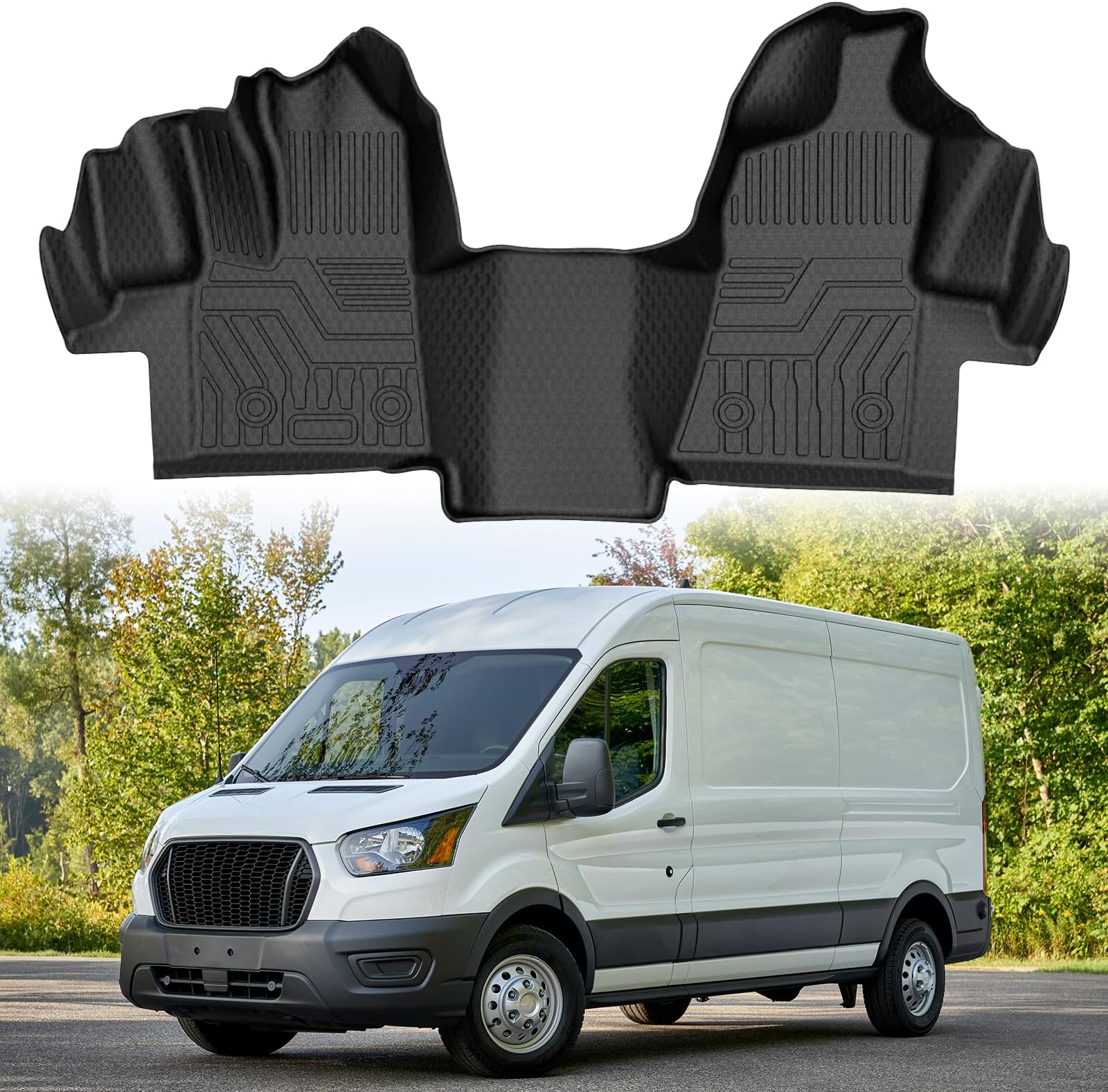 Transit Floor mats-Floor mat for 2015-2021 Ford Transit 150/250/350 (No Transit Connect),All Weather TPE Rubber Floor Liners Protection for Transit Accessories,Anti-Slip Car Mats, Black