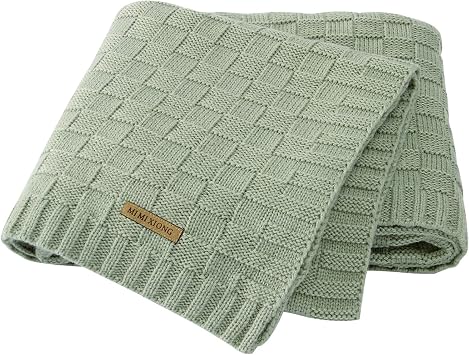 LAWKUL Knit Baby Blanket for Girls Boys - Sage Green, 30x40 Inch | Soft Crochet, Newborn Neutral, Crib Receiving, Nursery Swaddling, Infant Toddler Unisex