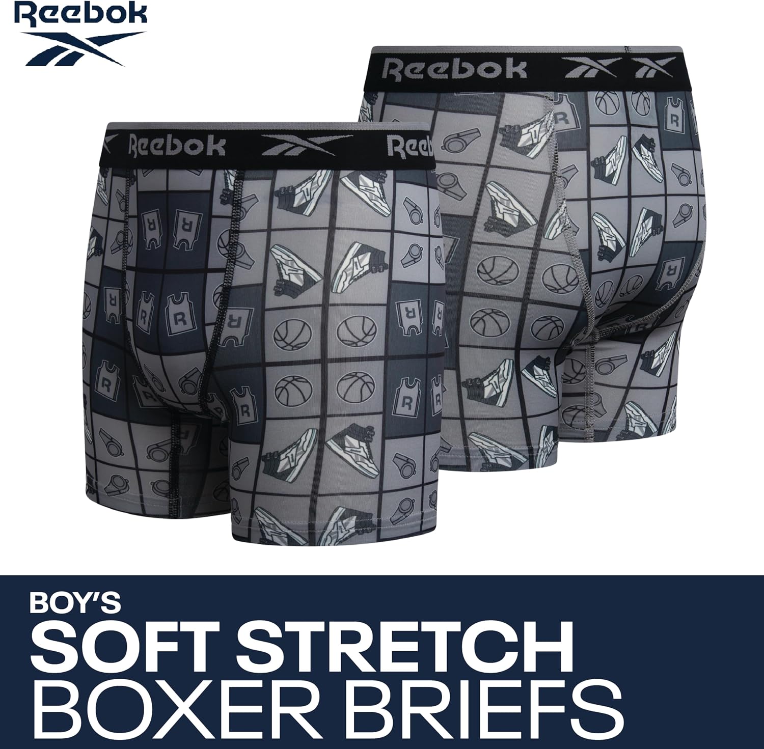 Reebok Boys Boxer Briefs 8 Pack Soft Stretch Performance Boxers 5" Inseam