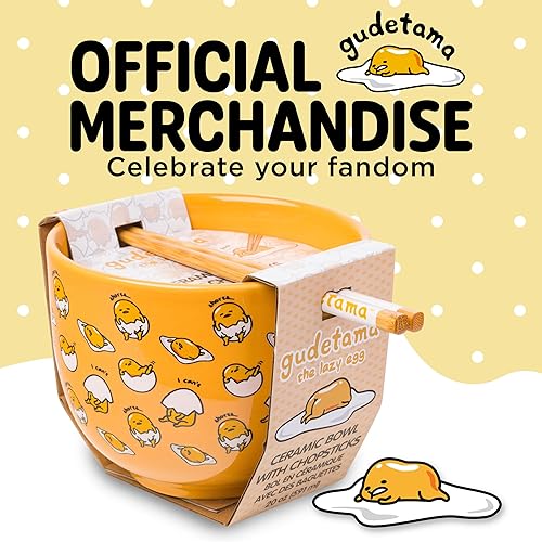 Miniatura 5 de Silver Buffalo - Cuenco con palillos para arroz, fideos o ramen, de cerámica, modelo I can't de Gudetama (el perezoso huevo amarillo), de Sanrio,