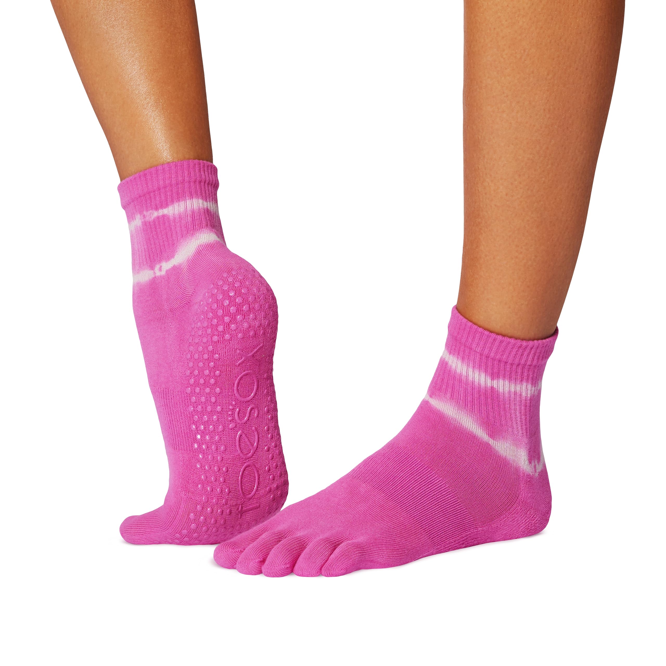Toesox Unisex Paradise Tie Dye Stripe Grip Full Toe Socks – Women's Toe Socks For Yoga, Pilates, Barre & Studio Workouts, M