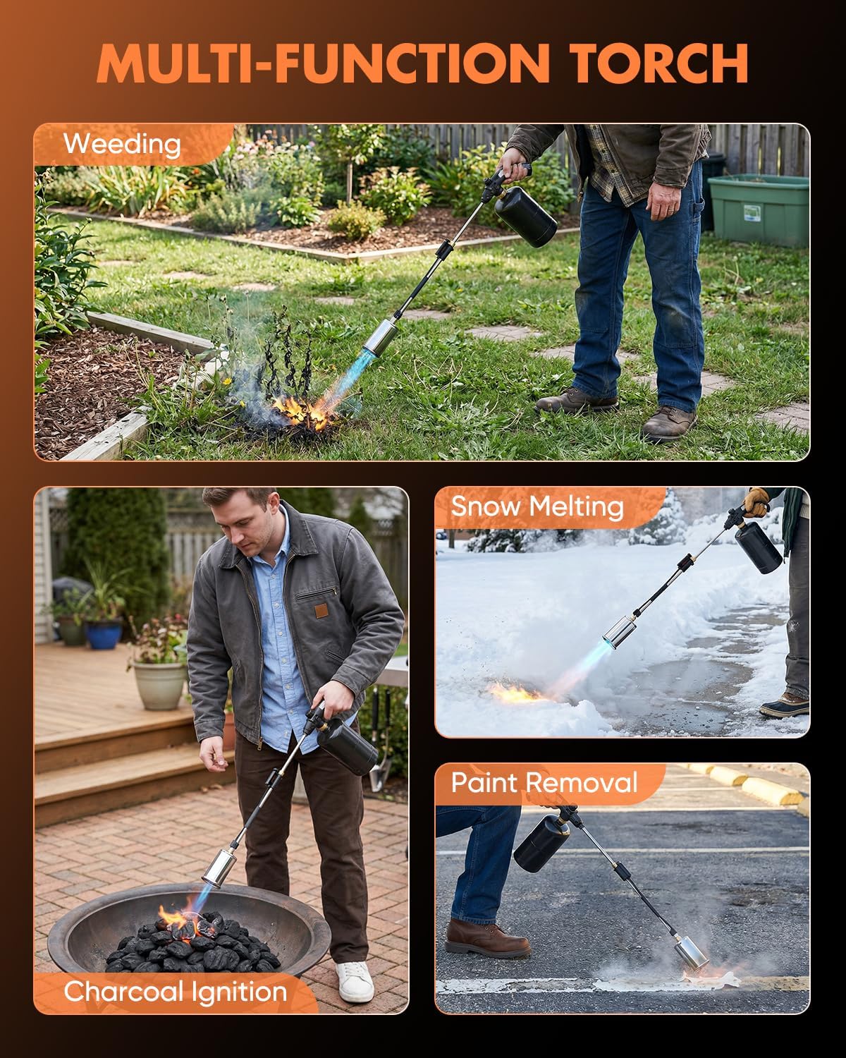 Saker Propane Torch Weed Burner – 45,000 BTU Flame Thrower with 30" Curved Handle, Comfort Grip, Heavy Duty Propane Torch for Weed Control, Ice Melting, Snow Removal (Propane Tank Not Included)