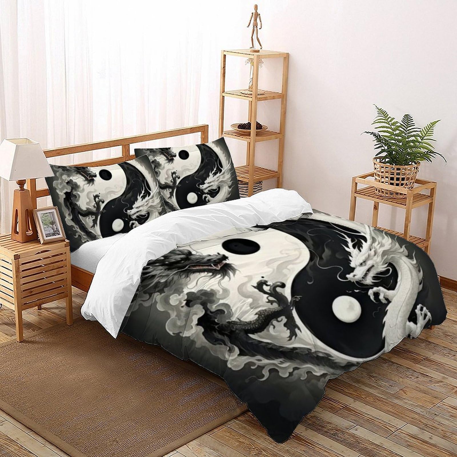 Housse de couette super king 260x220cm dragon volant imprimé 3D avec taies d'oreiller pour enfants