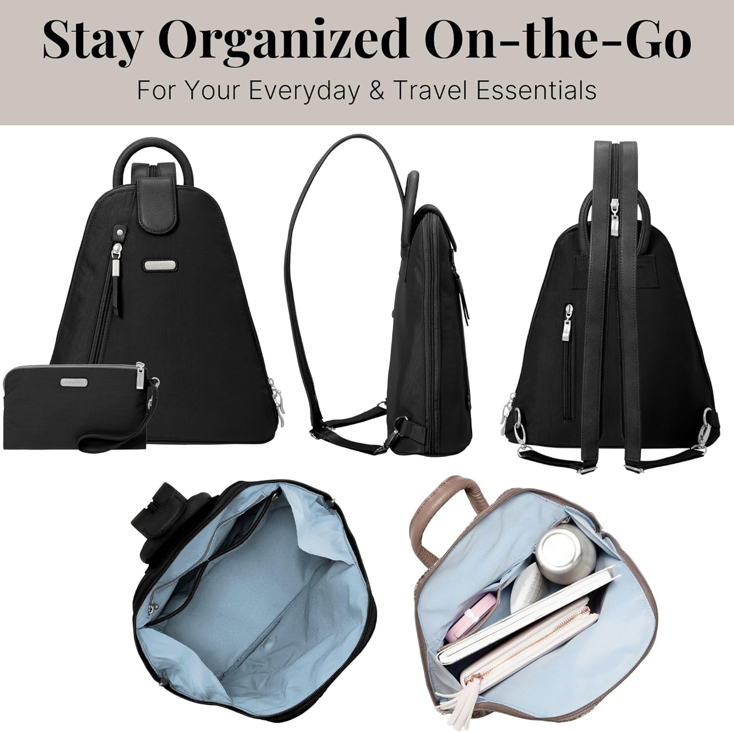 Baggallini Metro Backpack with RFID Phone Wristlet - 9x11 Convertible Sling Bag for Women with Adjustable Shoulder Straps