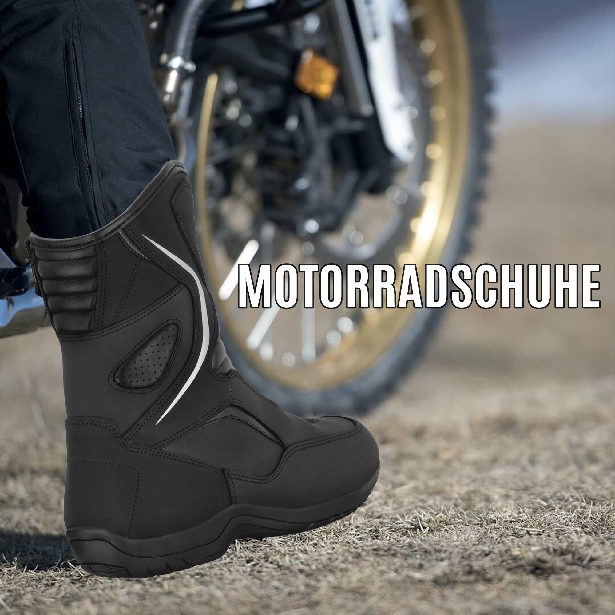 Botas de Motocross Hombre | Botas Piel Moto con Suela de Goma | Botas Motocicleta Rider de Cuero Proteccion para Hombre CE Approved EN 13634:2017