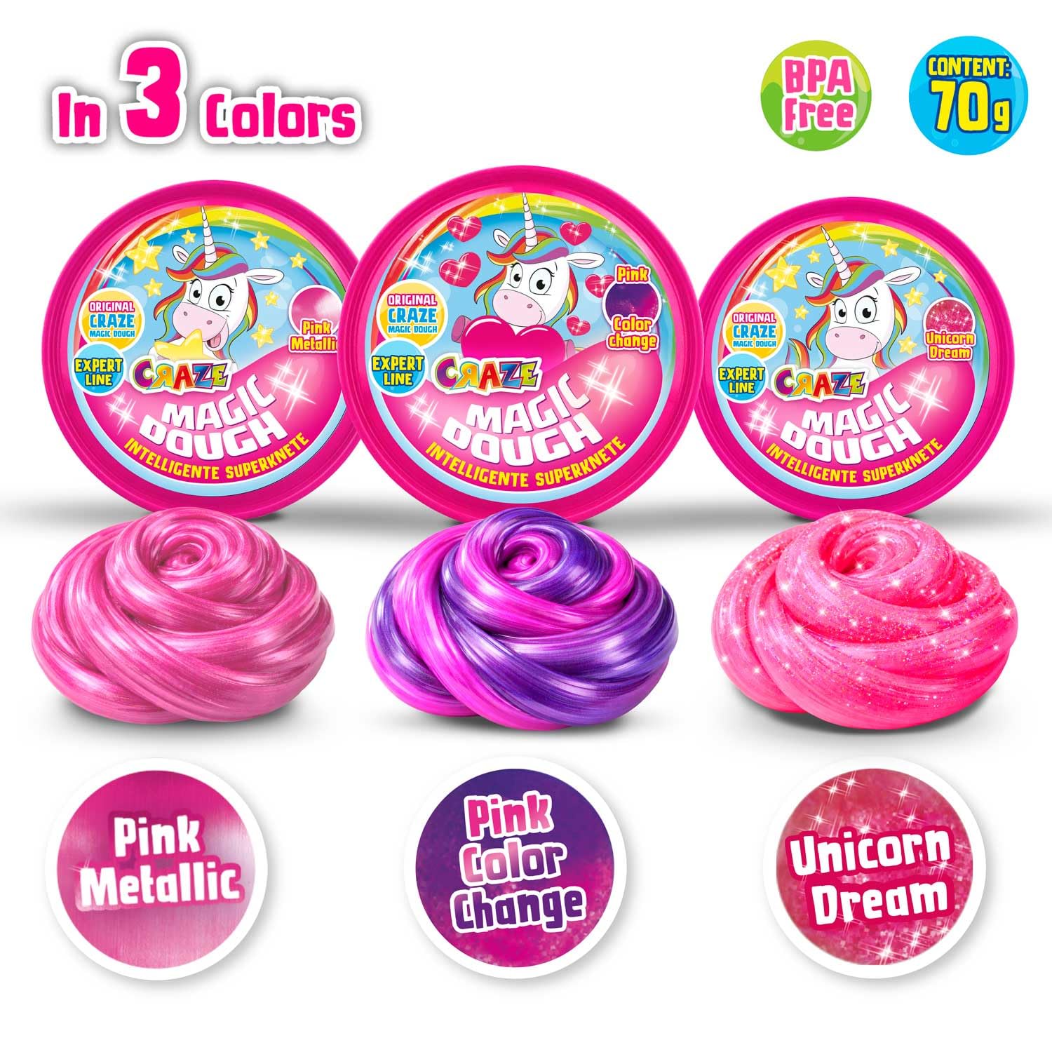 Magic Dough Expert 35306 inteligentna plastelina, różowa, jednorożec, 70 g, puszka