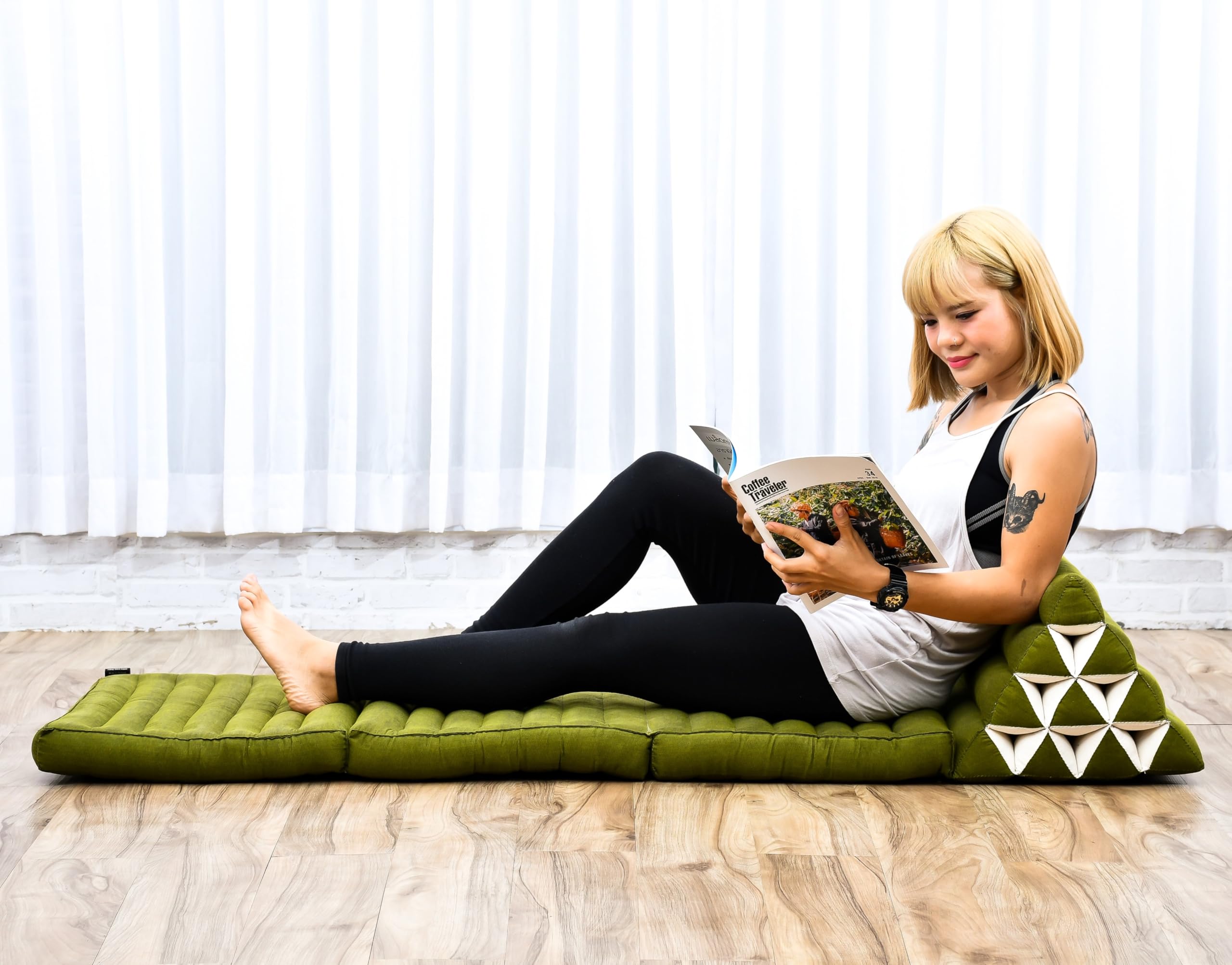 Leewadee Thai Foldable Floor Mat 67 x 21 inches Kapok with Backrest