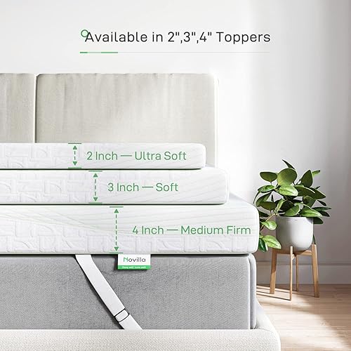 Miniatura 6 de Novilla Cubrecolchón de espuma de espuma viscoelástica de 2 pulgadas California King con funda extraíble, gel refrescante con infusión de gel