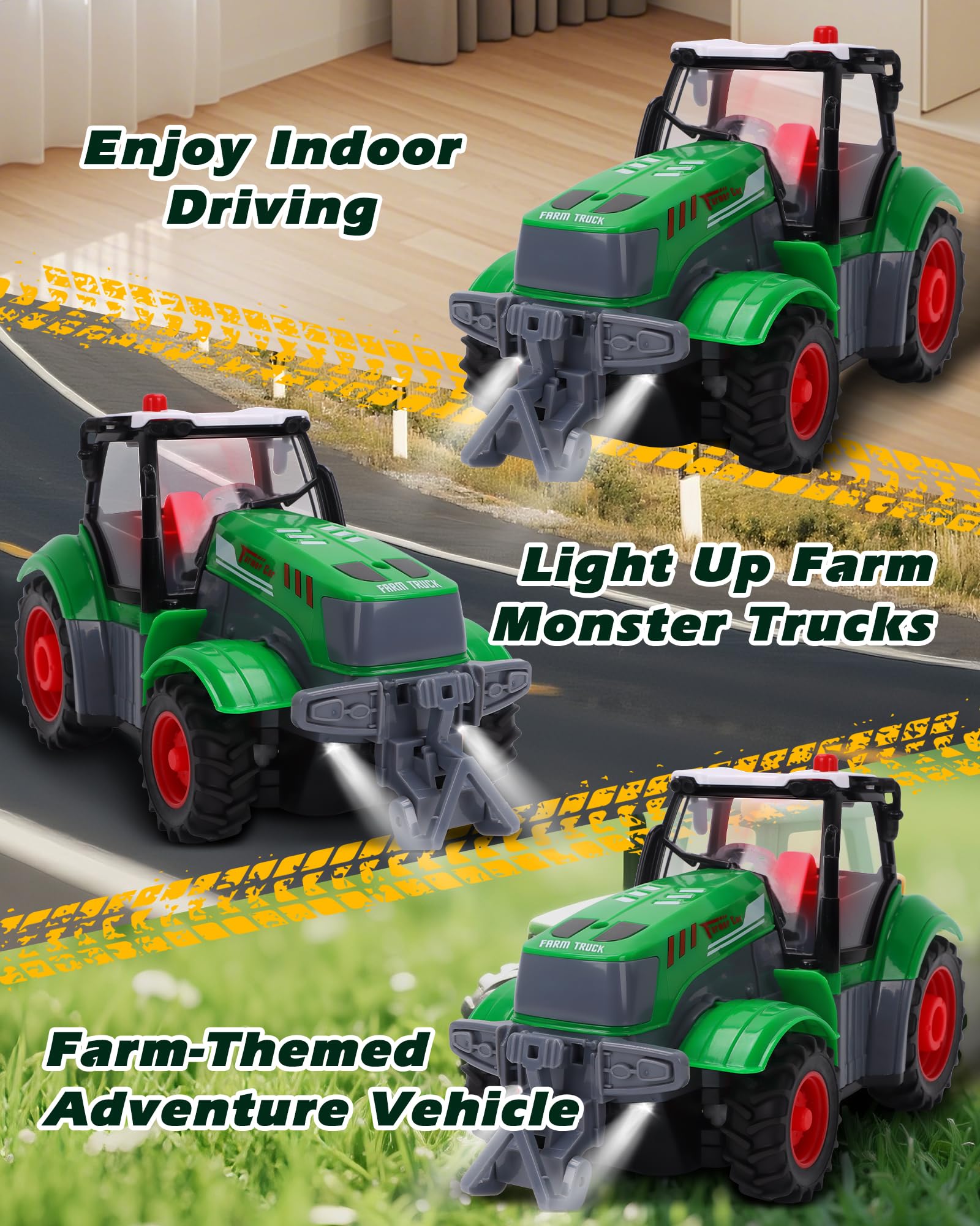 Tractor de control remoto, escala 1/24 con remolque volquete, juguete de vehículo agrícola RC recargable con luz y sonido para niños, regalo ideal de cumpleaños de Navidad para niños y niñas 5