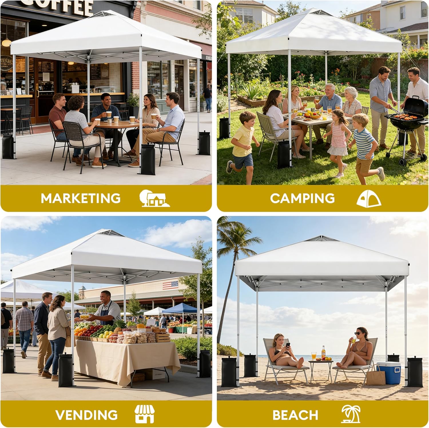 SANWAY 10x10 Pop Up Canopy Tent, One Push Setup, Heavy Duty Portable for Beach Camping Parties with Vents - Snow White