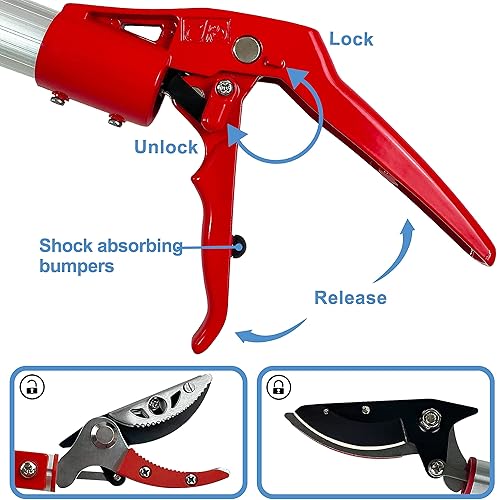 Miniatura 4 de Cortadores de árboles extensibles de 4.5 a 11.5 pies, 4 secciones con ajuste de mango, podadoras de corte y sujeción, tijeras de podar de sierra de