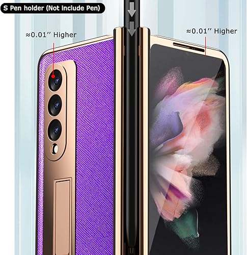 Miniatura 3 de NINKI Funda de lujo compatible con soporte para Samsung Galaxy Z Fold 3 con soporte para bolígrafo S, protección de bisagra, funda de cuero con