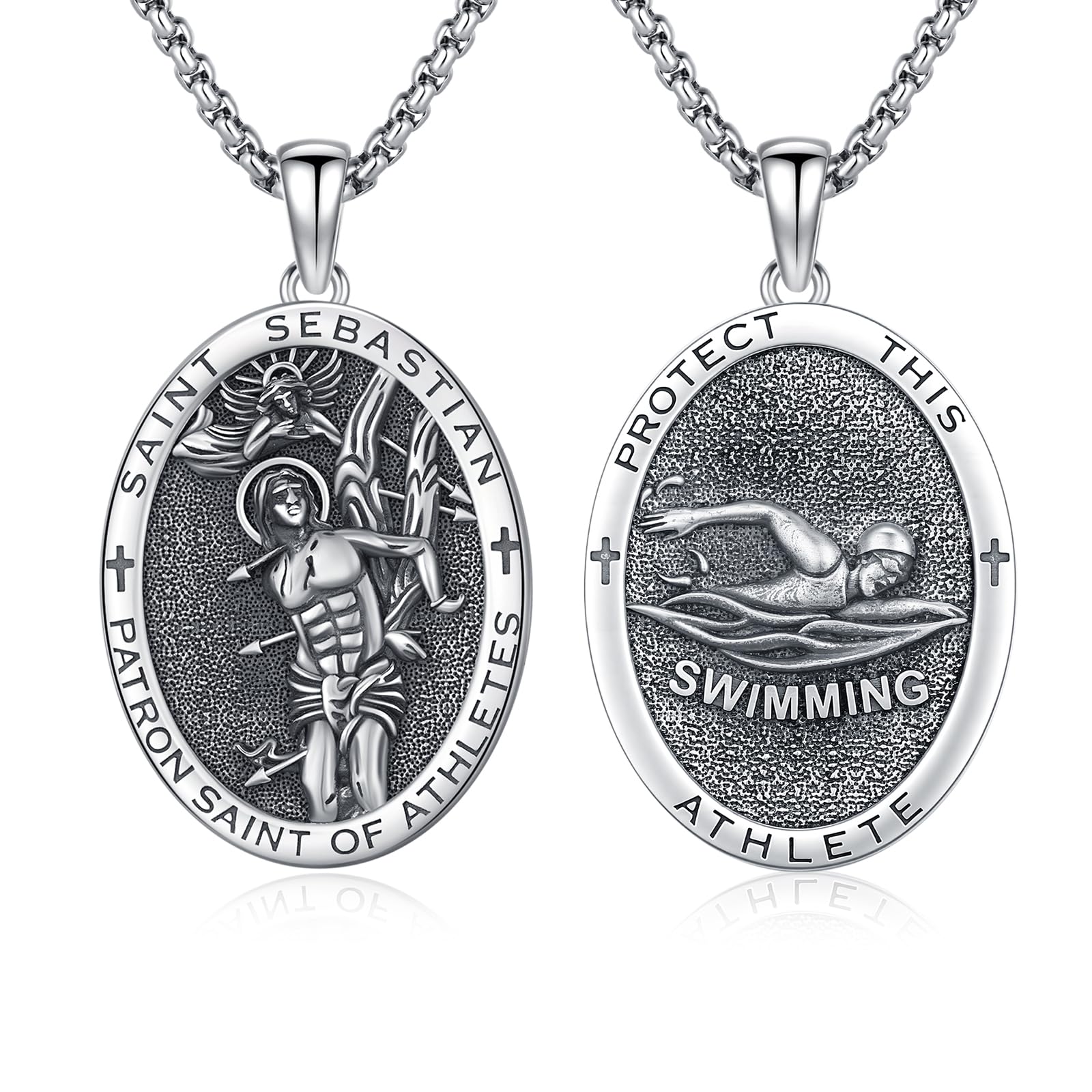 Silver/14K Gold Patron Saint Medal Amulet Necklace for Men Women