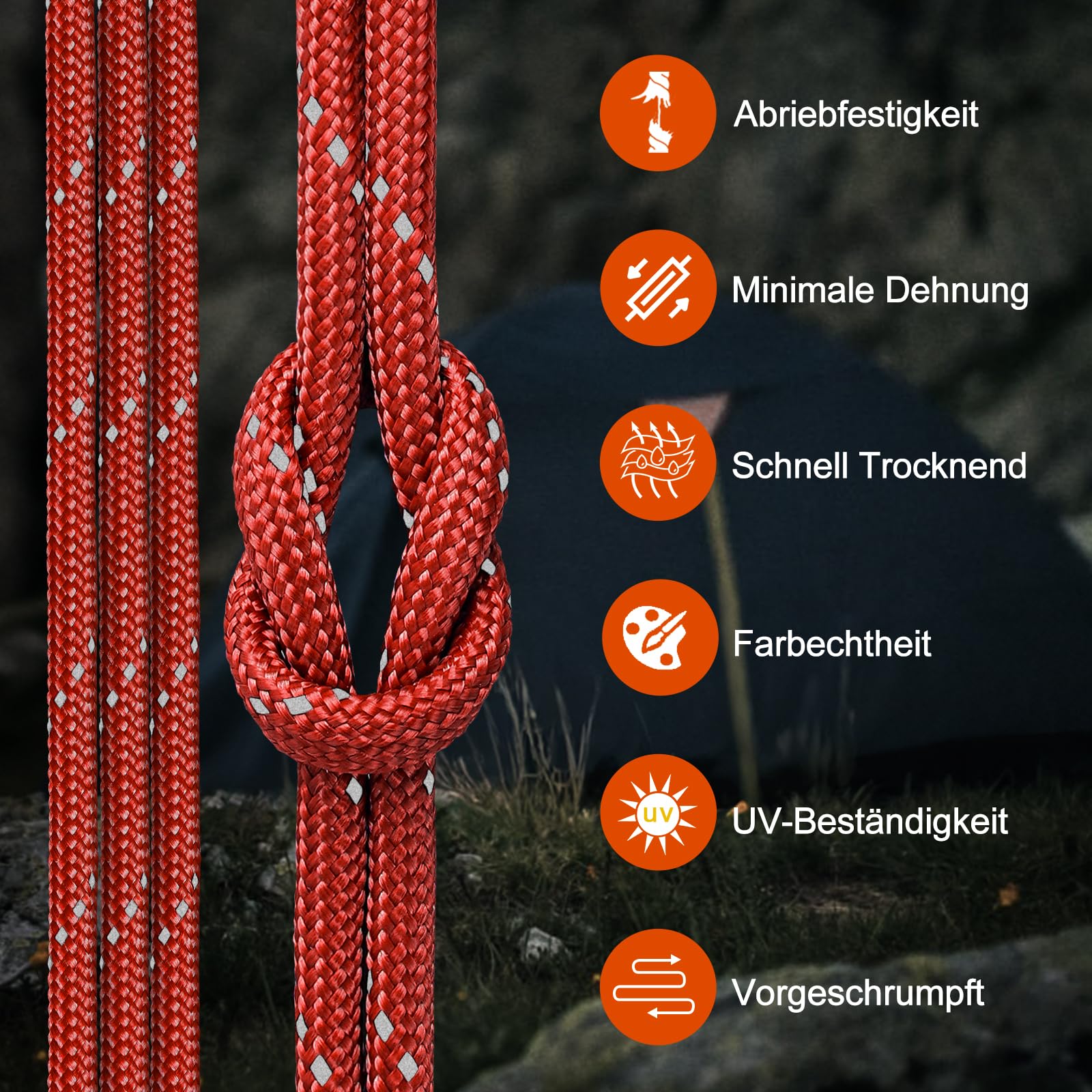 Aystkniet Reflektierendes Paracord, 4mm Paracord Seil mit 11 Kern, Max. 386kg (850lbs), 15/30/60/305m Reißfest Allzweckseil für Outdoor Wandern Camping Survival Basteln,305M Rot