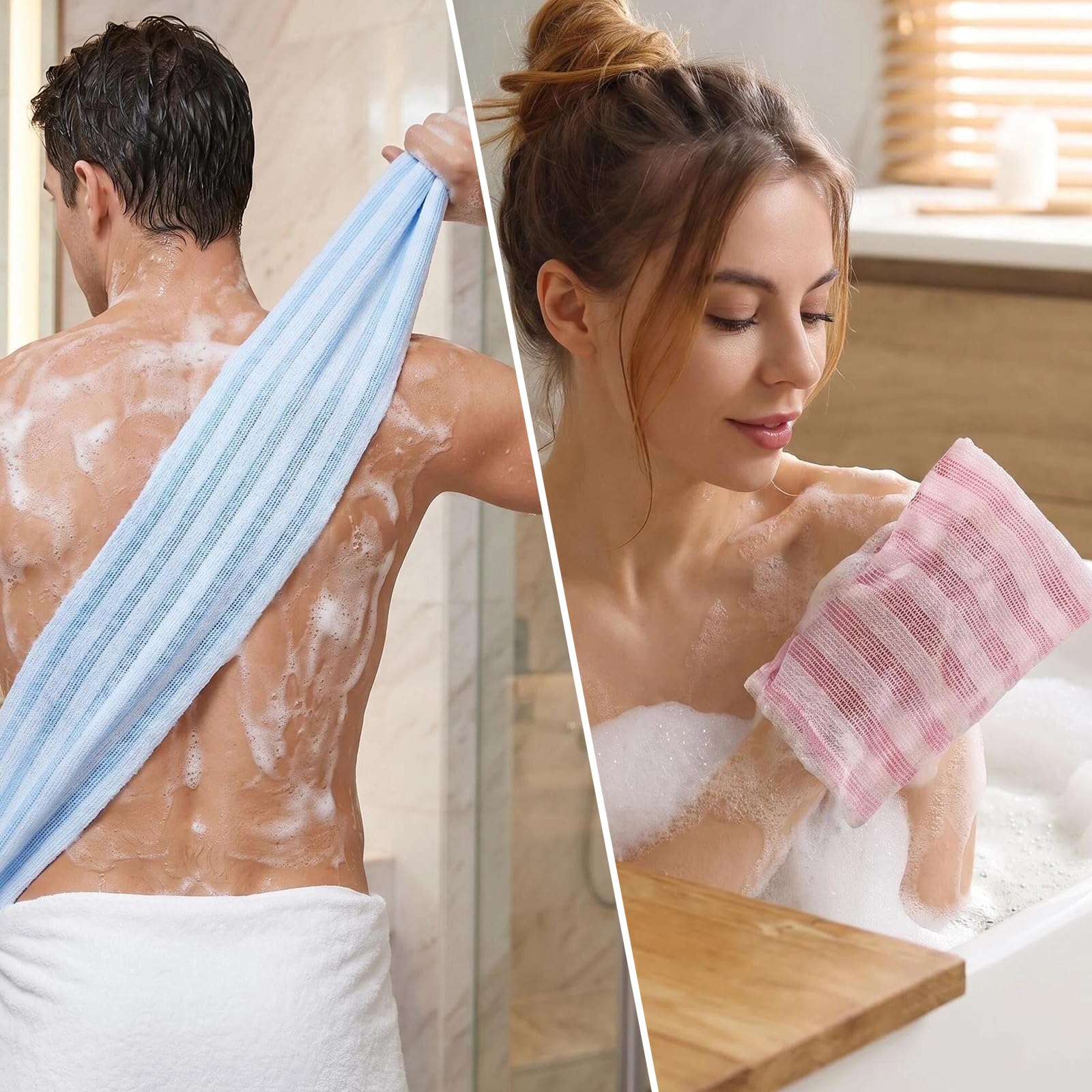 5 Pièces Serviette Exfoliante Douche,Serviette Exfoliant pour le Dos 25 × 100 cm,Serviette de Douche Exfoliante Japonaise,Débarbouillettes pour Homme Femme,Lave Dos Long pour Corps,Dos,Bras et Jambes