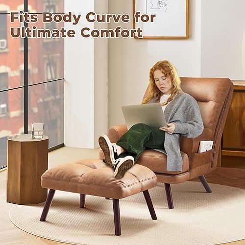 Miniatura 6 de OVIOS Silla reclinable para sala de estar silla reclinable con otomana ajustable para cine en casa tumbona con cojín silla de tela de lino azul