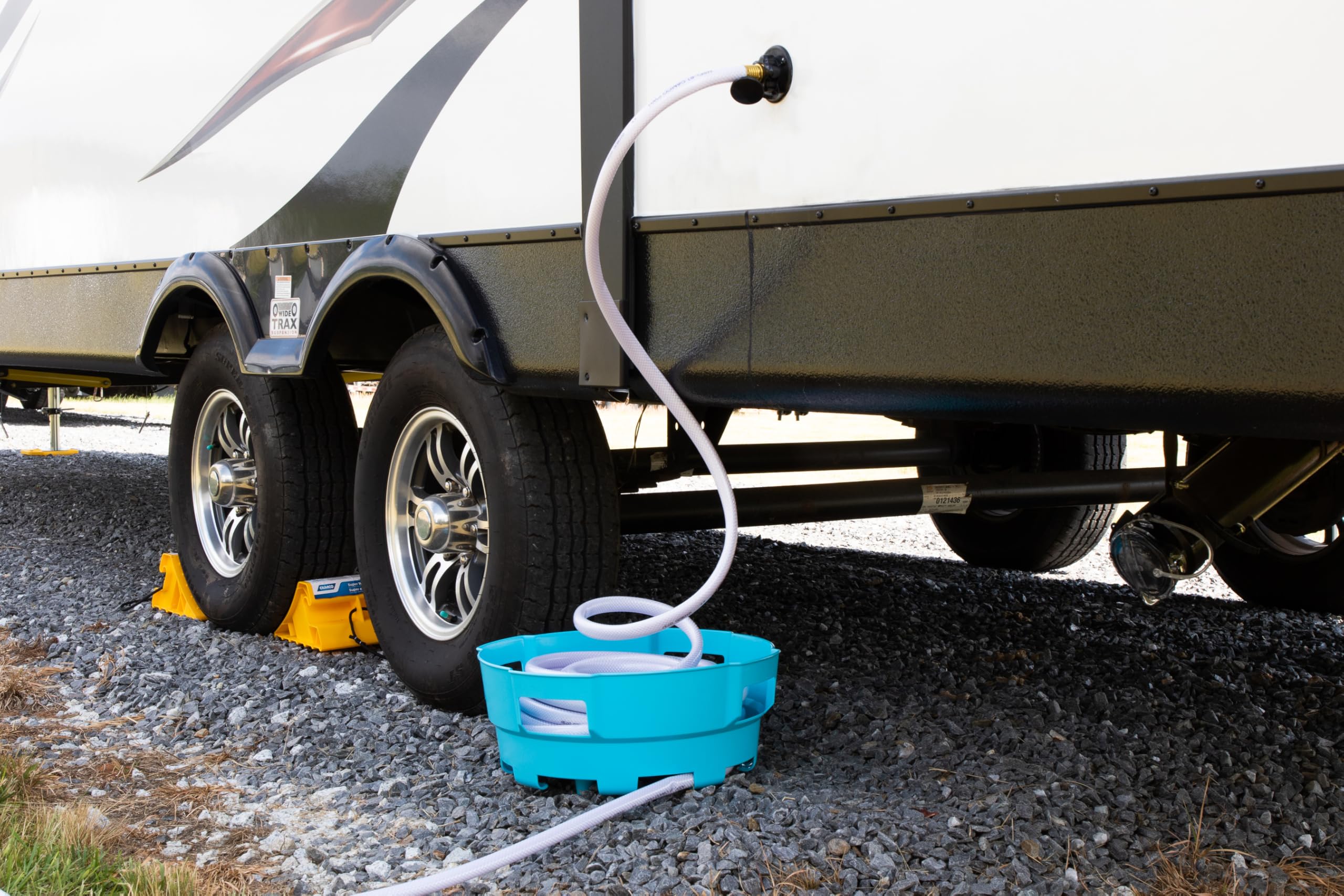 Camco 20167 RV tubo dell'acqua e cestino per cavi elettrici, blu – Fornisce organizzazione e stoccaggio per i vostri tubi dell'acqua camper e cavi elettrici – Contiene fino a 22,9 m di tubo
