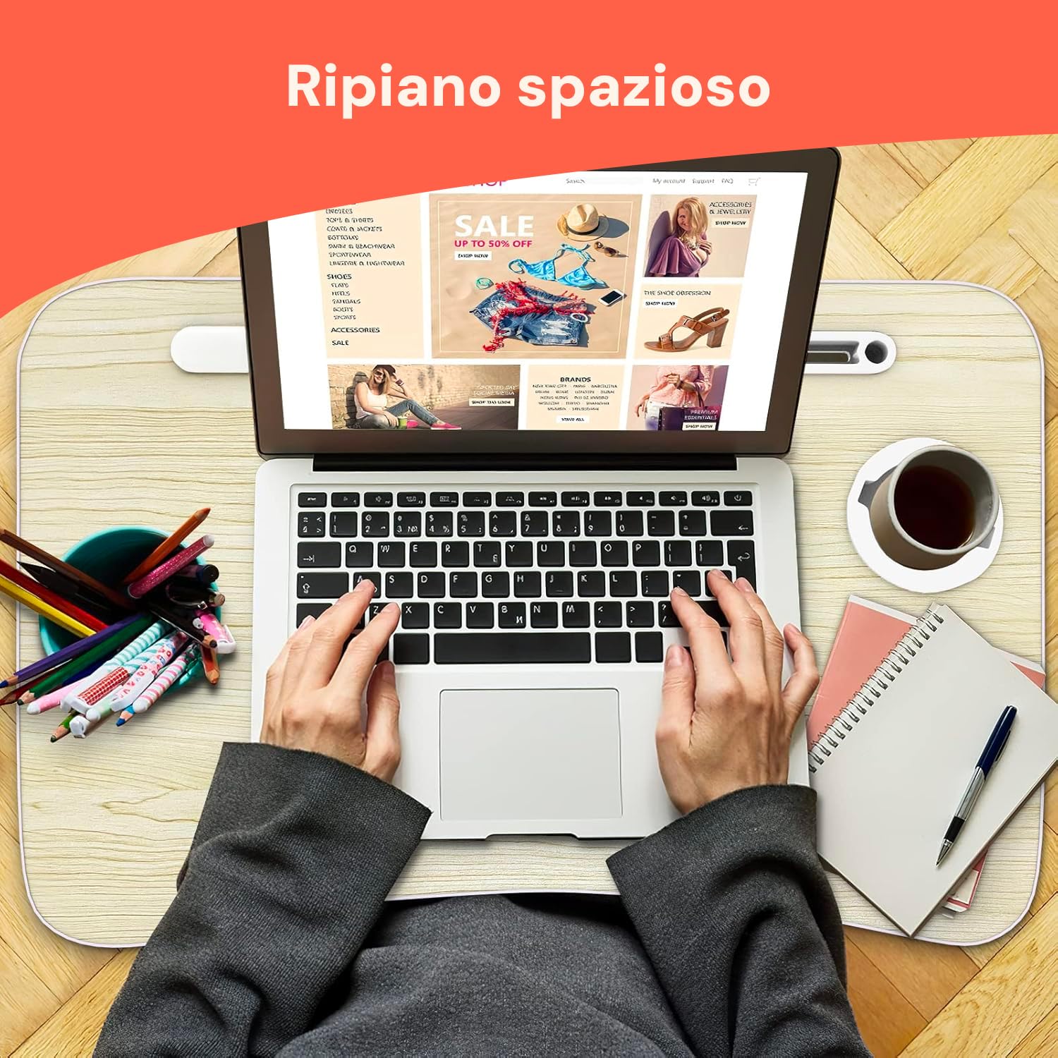 Avilia Tavolino Pieghevole da Letto con Porta Bicchiere e Leggio per Tablet, 60x40 cm, Nero, Salvaspazio, Facile da Trasportare, Ideale per Soggiorno, Camera, Aree Relax e Smart Working