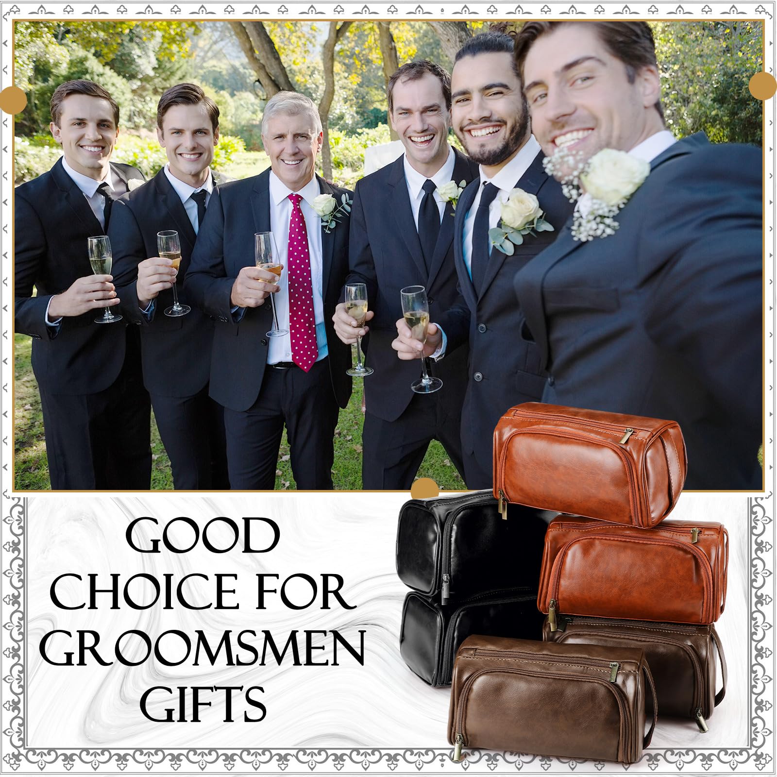 Aliceset 6 bolsas de aseo de cuero para padrinos de boda, bolsa de aseo para hombres con gancho, bolsa de regalo de boda, bolsa de propuesta de padrinos de boda con asa lateral, regalo para padre,