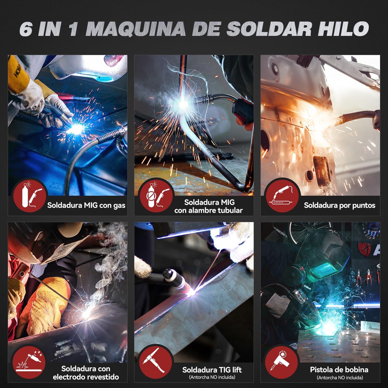 ARCCAPTAIN 205A Soldador Maquina de Soldar 6 en 1 con control APP iControl Sin Gas MIG/Gas MIG/MMA E-Hand/Lift TIG/Compatible con Spool Gun/Soldadura por puntos, Soldador Inverter IGBT 230V