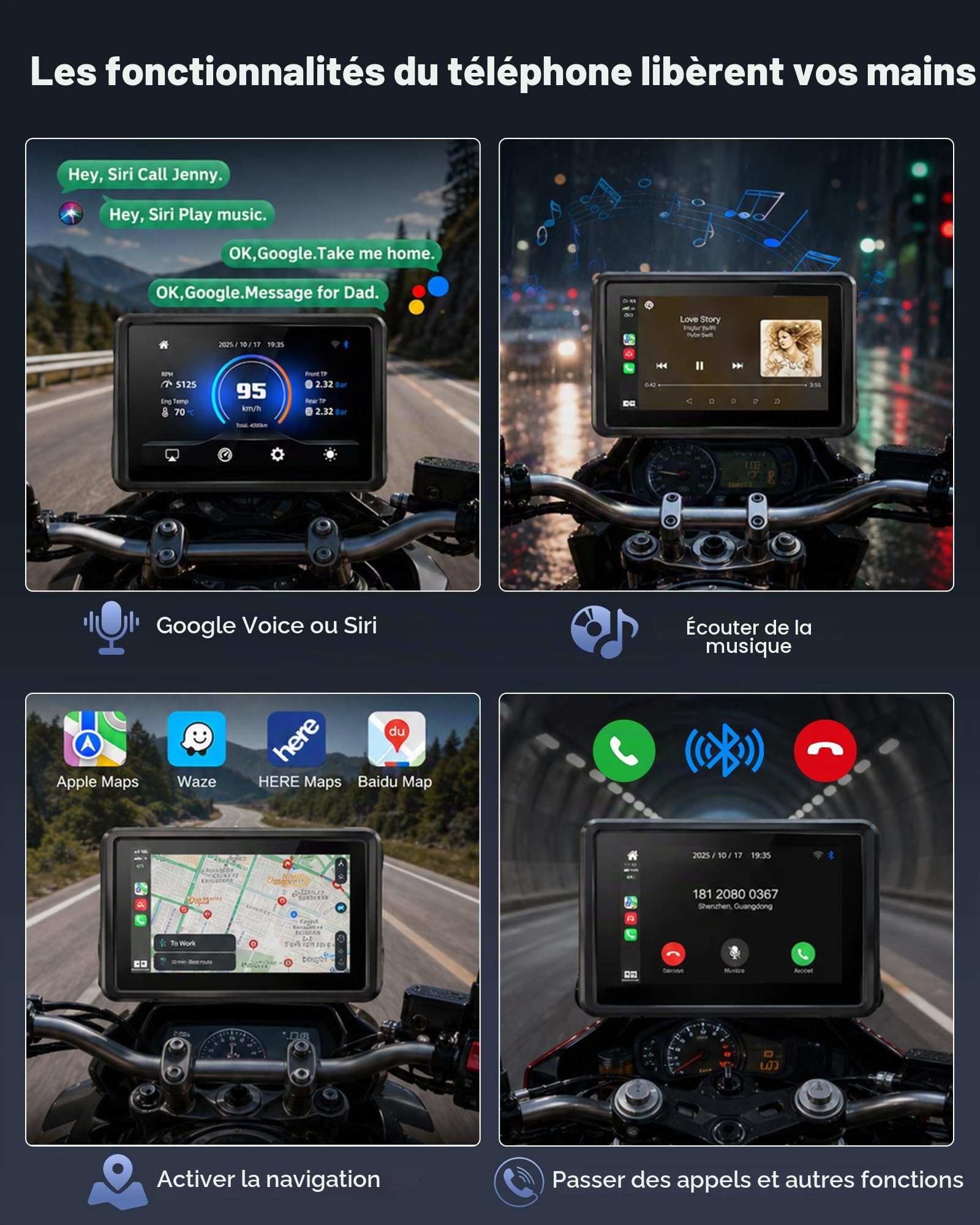 Jansite Carplay Moto avec Molette Wonder Wheel Native pour BMW Motorrad | 5'' Écran Tactile Étanche Tactile, CarPlay et Android Auto Sans Fil, Navigation GPS, Plug-and-Play
