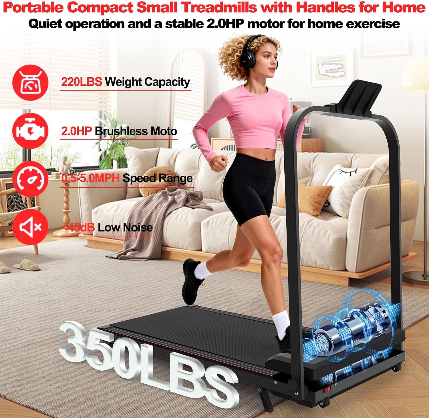 2 in 1 Foldable Walking Pad with Incline and Handle Bar, Compact Under Desk Treadmill with LED Display & Remote Control, Portable Treadmills for Home Office Small Spaces, 265 LBS Capacity