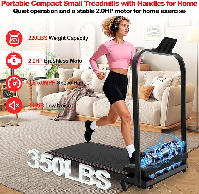 Caminadora Plegable Eléctrica con Inclinación y Barra de Soporte Negra miniatura 2