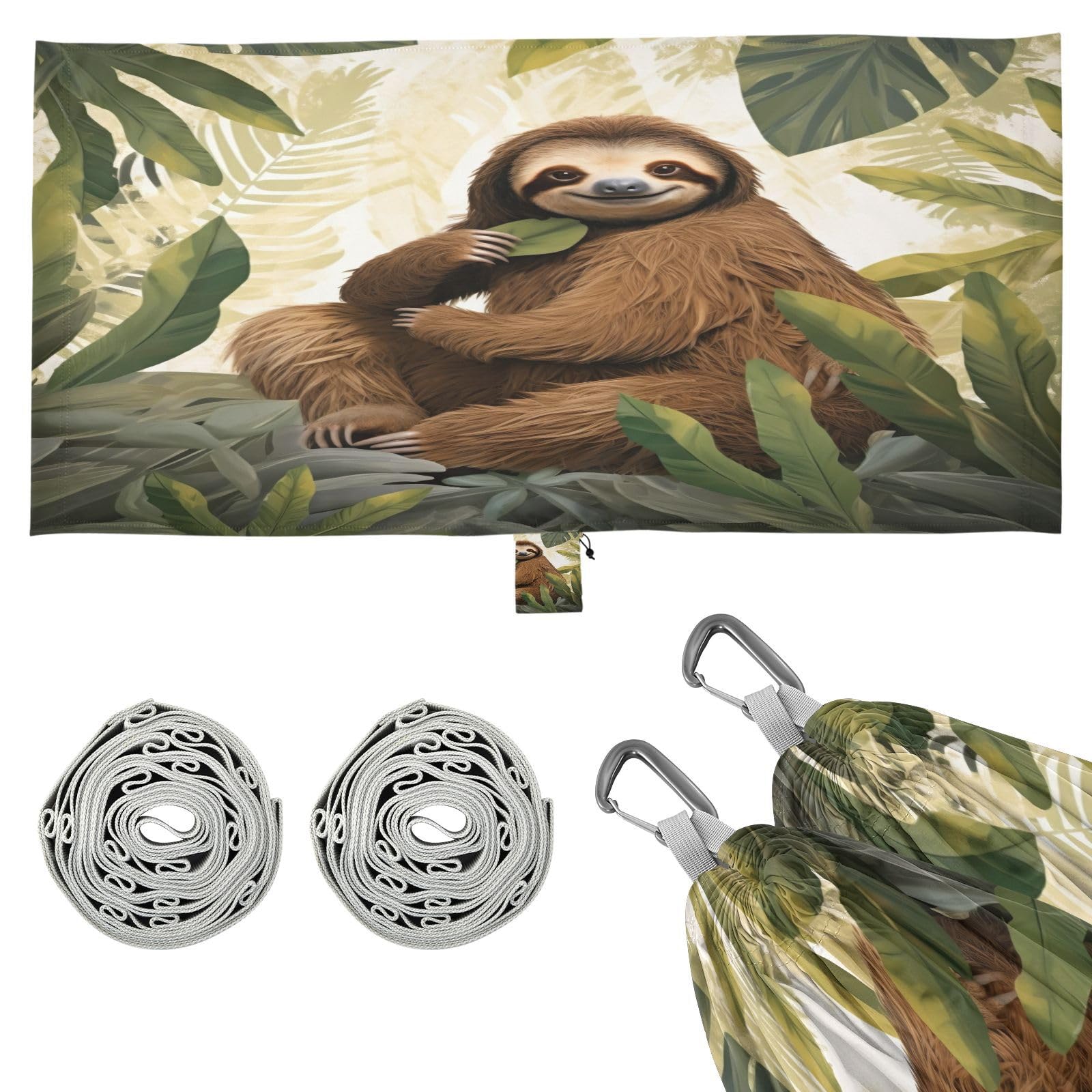 SDMKA Cute Sloth Camping Hammock, 330 lbs with 2 Tree Straps, Carry Bag, Single Portable Hammock for Outdoor/Indoor, Hiking, Beach, Backpacking, Travel