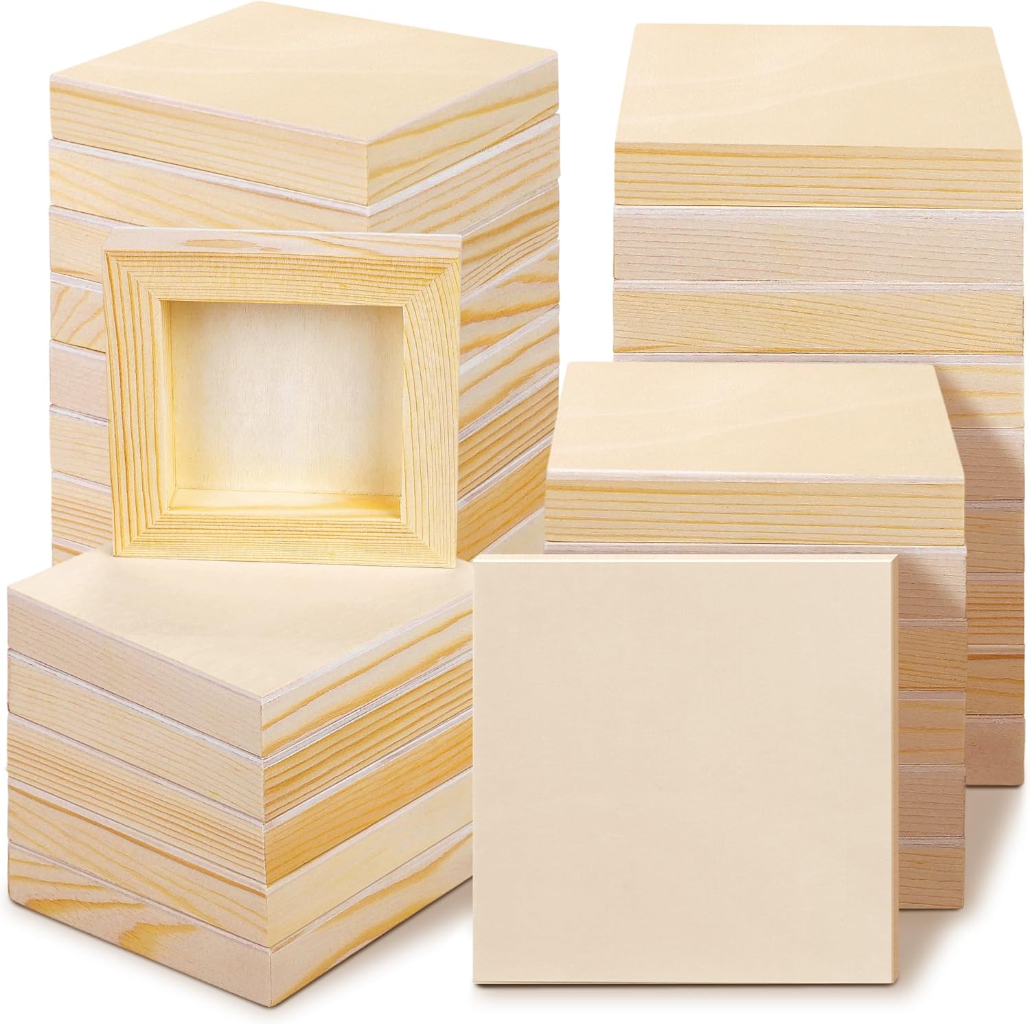 Aodaer 32 Pack Wood Panels 4 x 4 Inch Wooden Panels Canvas Unfinished Craft Wood Boards Panel for Art Crafts Acrylic and Oil Painting Pouring DIY Projects