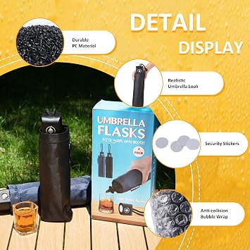 Umbrella Flask 2 Pack (28 oz Total) Hidden Flasks for Liquor for Women Cruise Alcohol Smuggling Kit with Funnel, Spout & Safety Stickers For Concert Sports Events