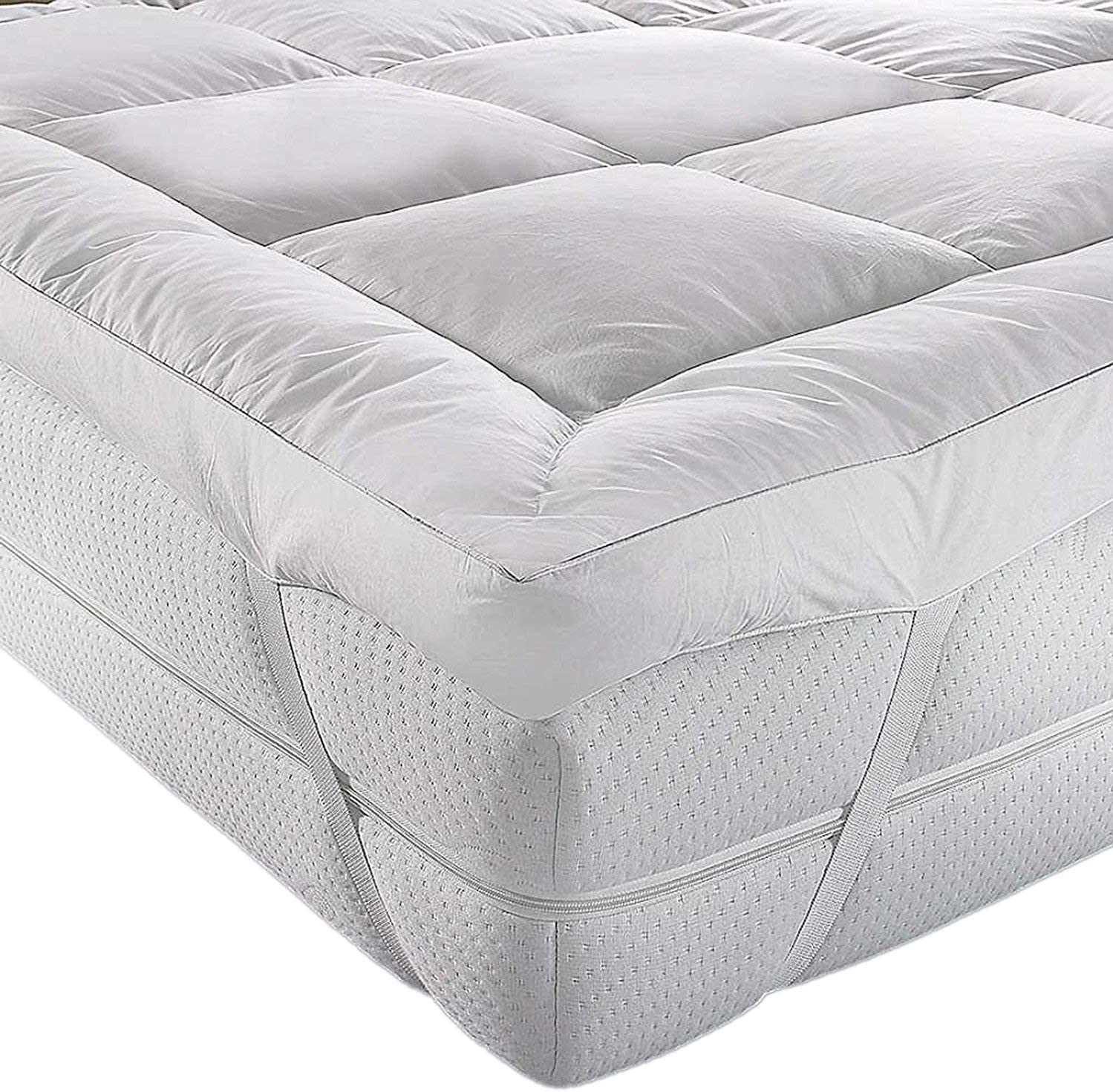 MICRO FIBER MATTRESS TOPPER 2INCH THICK, SUPER SOFT, HEAVY FILL BOX STITCHED, ANTI ALLERGENIC WITH ELASTIC CORNER STRAPS (Cot)