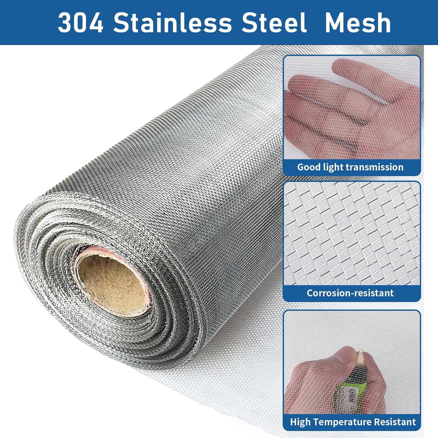 304 Stainless Steel Window Screen Mesh, 47 in X 98 ft Metal Woven Wire Mesh, Easy to Cut and Install, for Home Office Screen Replacement