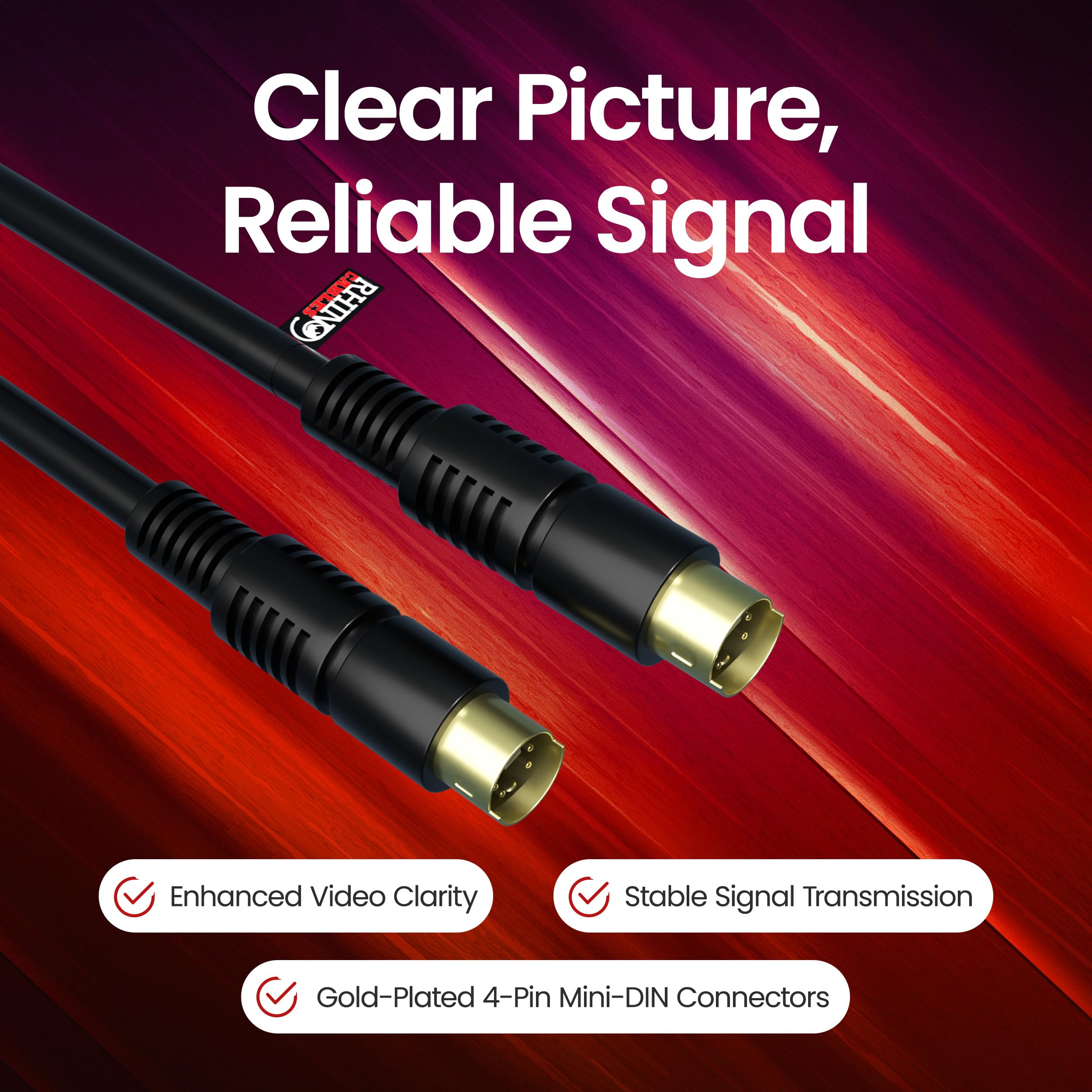 rhinocables Cable S-Video macho a macho S Video SVHS Cable Super Video TV, videocámara, gráficos Mini Din Wire S-VHS chapado en oro conectores (1,5 m)