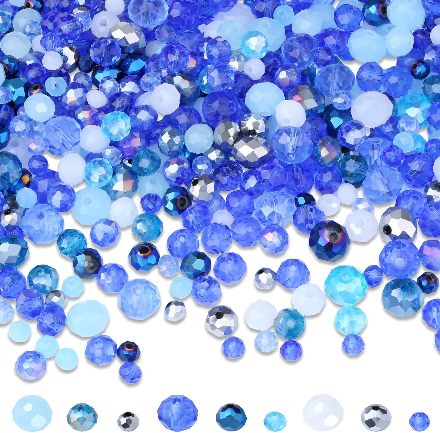 ZHIYUXI 1100PCS 4mm 6mm 8mm Blue Faceted Glass Beads for Jewelry Making Crystal Assorted Suncatchers Glass Beads for Bracelet Making Necklaces Accessories