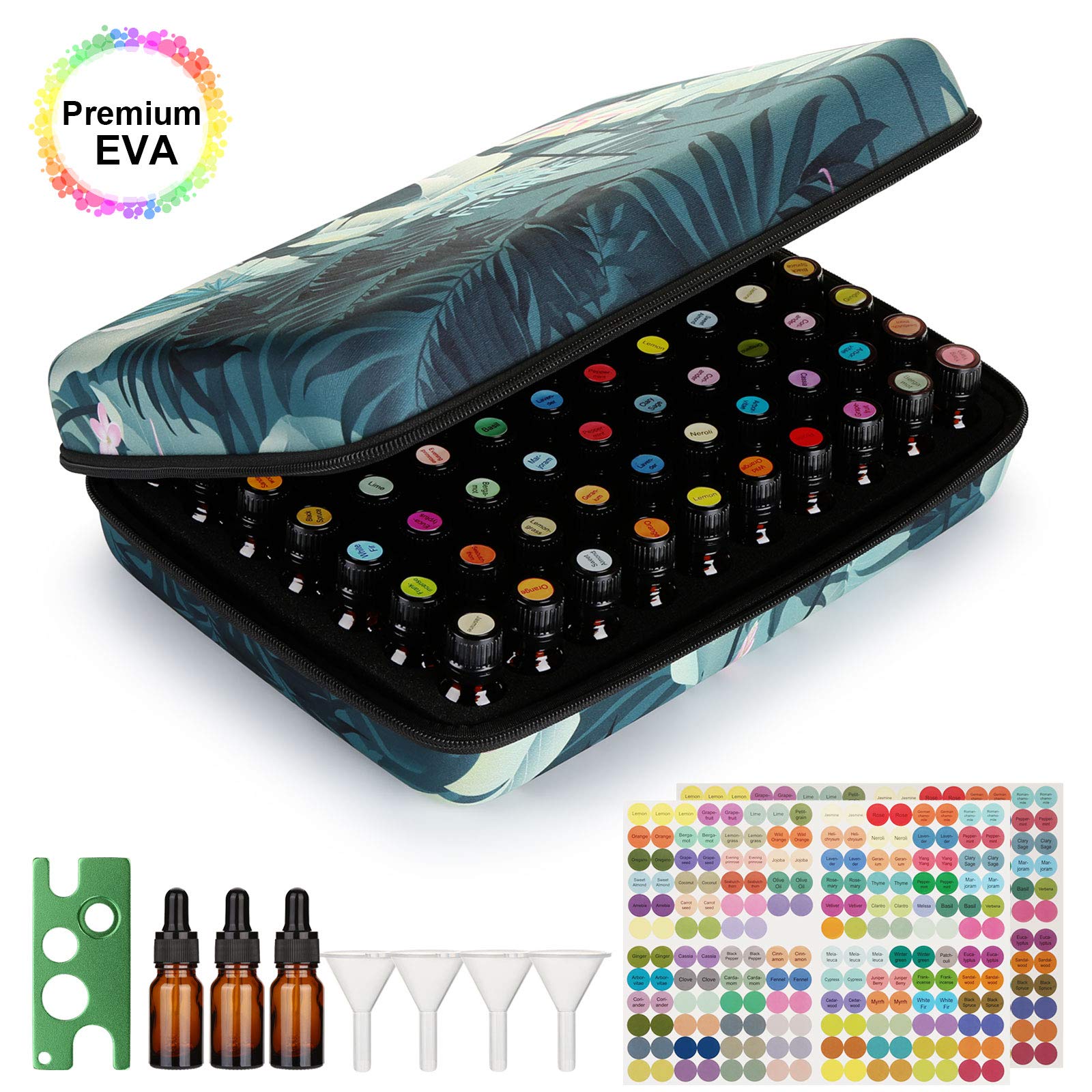 FITNATE ätherisches Öle Tragetasche für 70 Flaschen für 5/10/15 ML, Perfekt für Reisen, Hartschale, Wasserdicht, Mit Flaschenöffner und Aufkleber und kleinem Trichter, Aufbewahrungsbox