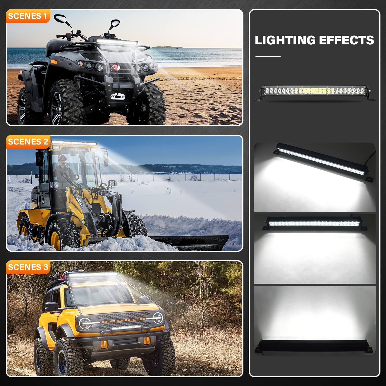 Willpower Reflektor roboczy LED, 20", 51 cm, 144 W, z wiązką przewodów, reflektor LED, 12 V, 24 V, wodoszczelny, do samochodów terenowych, traktorów, ciężarówek, dodatkowy reflektor cofania