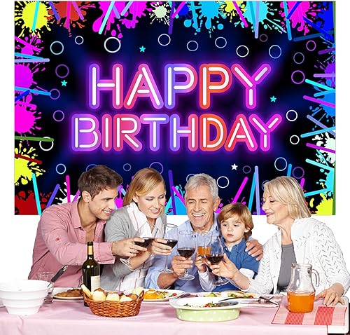 Miniatura 6 de Cartel de neón de feliz cumpleaños, decoración temática de graffiti brillante para hombres y mujeres, suministros de fiesta de cumpleaños de neón