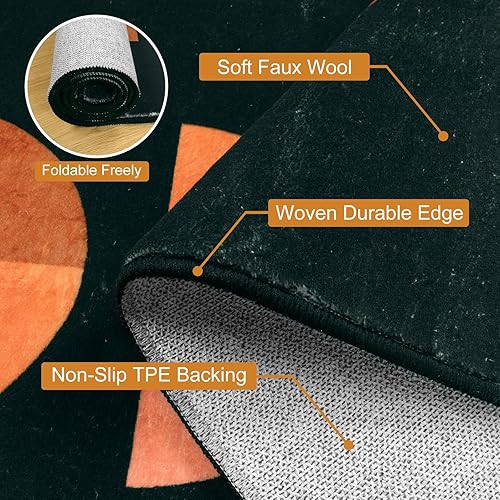 Miniatura 2 de Lanffia Alfombra bohemia de 2 x 6 pies, alfombra de pasillo de fase lunar, lavable, alfombra de lana sintética para interiores, alfombra de pelo