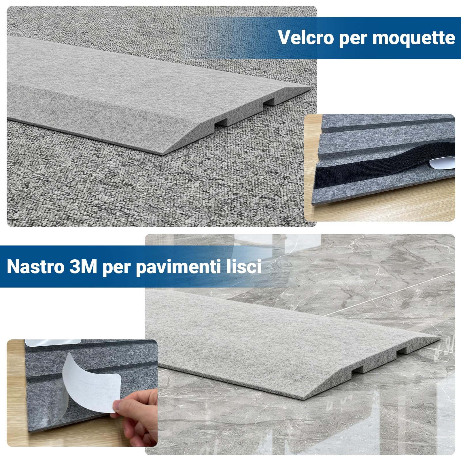 PUNCIA Canalina per Cavi Adesiva Autoadesiva 3 Pezzi 120 cm Passacavo | Pavimento in PET Copricavi Elettrici Antiscivolo per Ufficio Casa Negozio Evita Rischio Inciampo e Protegge i Cavi (Grigio)