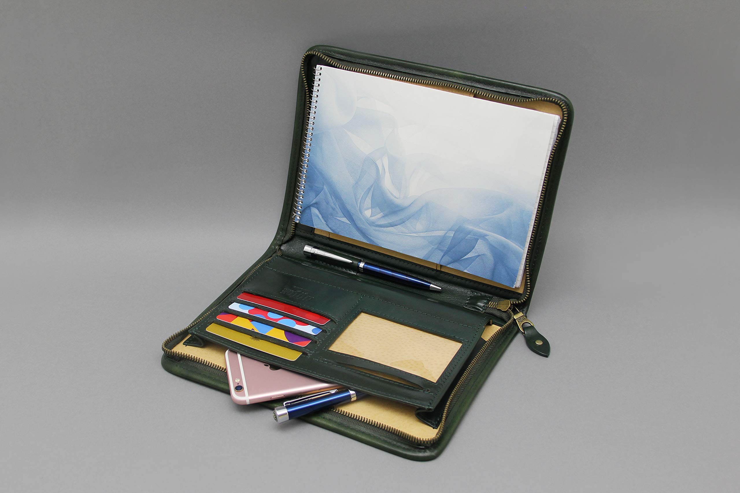 Organiseur A5 en cuir véritable - Pochette pour documents A5 avec support bloc-notes Vert