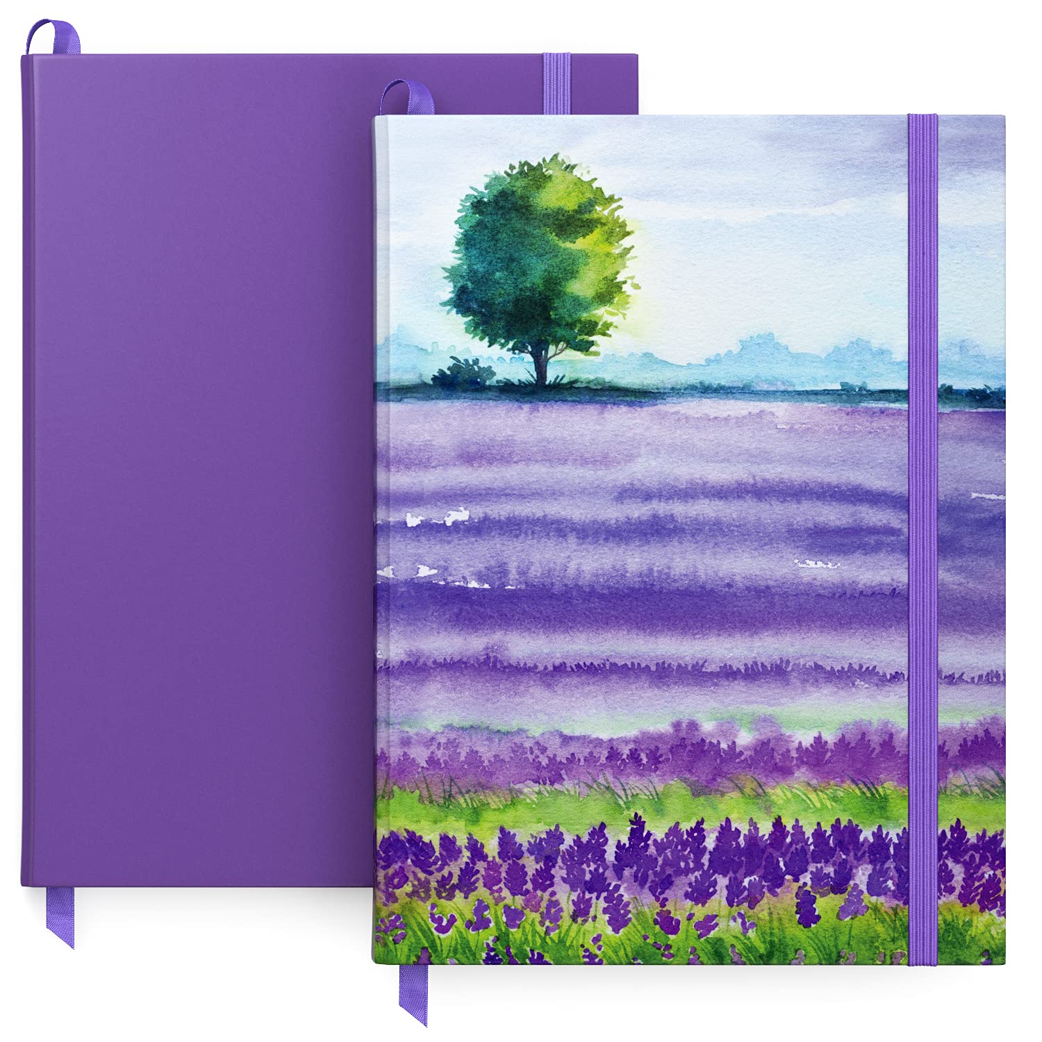 ARTEZA Pocket Notebooks, Set of 2, 15.2 x 20.3 cm, 96 Sheets Each, Lavender Field Design and Purple, 2 Lined Writing Journals with Smooth Paper, School Supplies for Planning, Writing, and Sketching